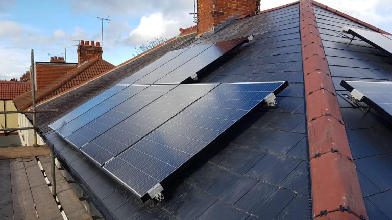 Domestic solar panels on roof of house